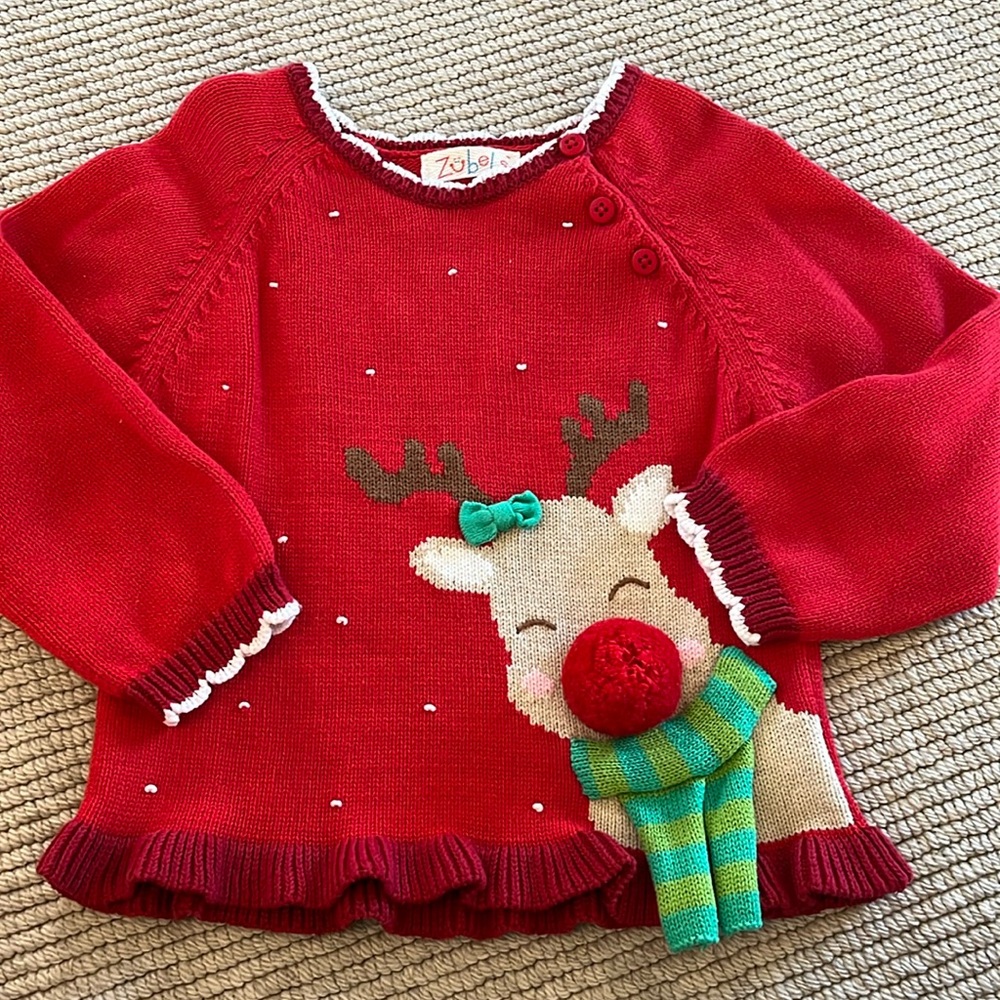 Zobha Kids Festive Red Reindeer Sweater Christmas Winter